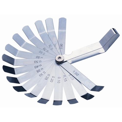 Feeler gauges set 16 leaves, bent, 0.05mm-1.0mm