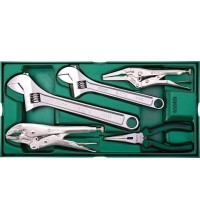 Tray. Adjustable wrench and pliers set 5pcs.