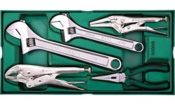 Tray. Adjustable wrench and pliers set 5pcs.
