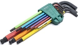 L-tipo šešiakampių prailgintų, apvalia galvute raktų rinkinys (spalvoti)(1.5-10mm)