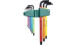 L-tipo šešiakampių prailgintų, apvalia galvute raktų rinkinys (spalvoti)(1.5-10mm)