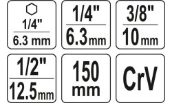 1/4" + 3/8" + 1/2" Dr. Drill socket long adapter set 3pcs.
