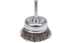 Crimped wire cup brush with shaft 50mm INOX