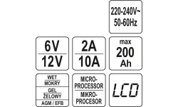 Įkroviklis akumuliatoriui elektroninis 6/12V 2/10A 200Ah