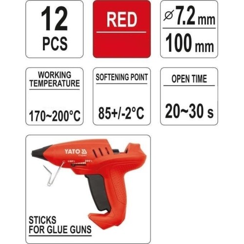 Hot glue stick set (red) (12pcs) 7.2x100mm