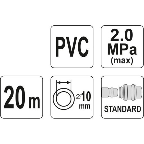 PVC air hose with quick couplers Ø10 x 14mm, 20m