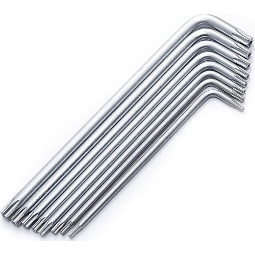 L-tipo šešiakampių TORX prailgintų raktų rinkinys 8vnt. (T6-T25) su kiauryme