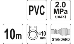 Rubber air hose with quick couplers PVC  (Ø10x14mm), 10m