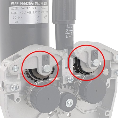 MIG 4R wire feeder pressure roller assembly gear wheel