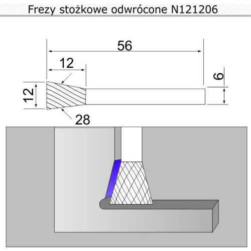Apversta kūginė freza N121206