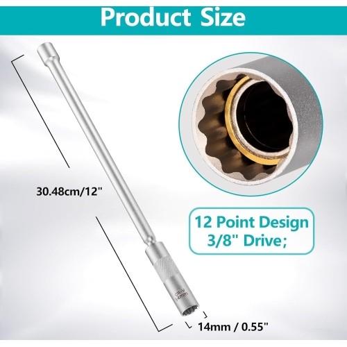 3/8" Dr. Universal spark plug socket long reach 14mm 12pt with magnet