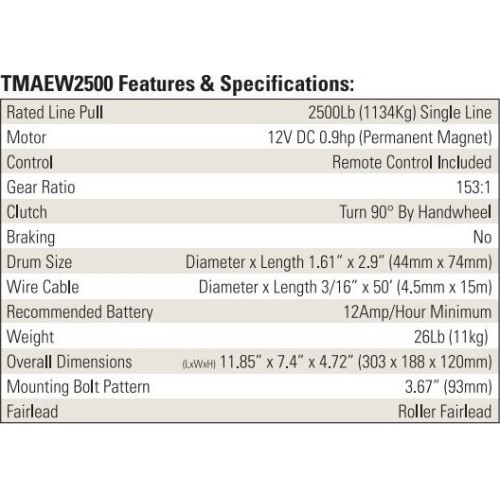 Electric winch 12V 2500LBS/1134KG (wire rope)