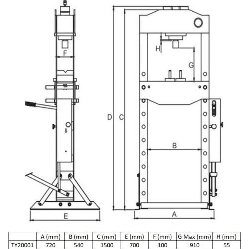 Hydraulic shop press with gauge 20t