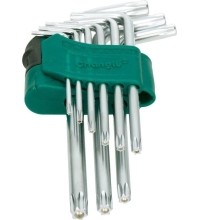 L-tipo šešiakampių TORX trumpų raktų rinkinys 9vnt. (T10-T50) su kiauryme