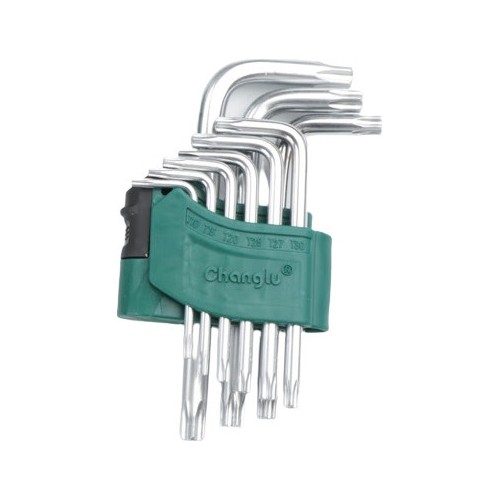 L-tipo šešiakampių TORX trumpų raktų rinkinys 9vnt. (T10-T50) su kiauryme