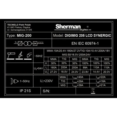 SUPER PASIŪLYMAS! Pusautomačio KOMPLEKTAS SHERMAN DIGIMIG 205 LCD SYNERGIC su skydeliu E5 ir vežimėliu
