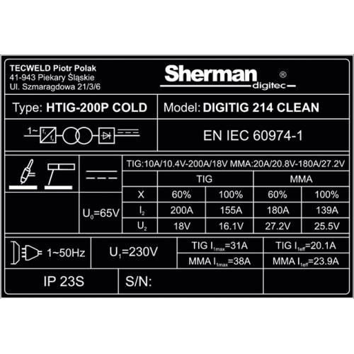 Sherman DIGITIG 214 CLEAN inverter welding machine with weld cleaning function