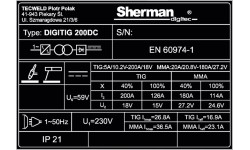 Inverter welder Sherman DIGITIG 200DC