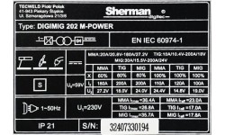 Sherman DIGIMIG 202 M-POWER synchronous inverter welder