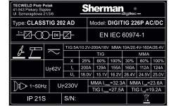 Inverterinis suvirinimo aparatas Sherman DIGITIG 226P AC/DC