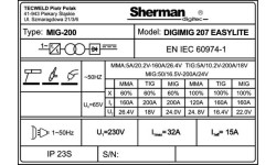 Inverter welder Sherman DIGIMIG 207 EASYLITE