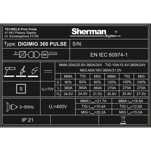 Inverterinis suvirinimo aparatas DIGIMIG 360 Pulse