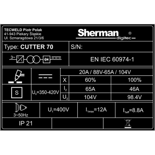 Plasma cutting machine CUTTER 70