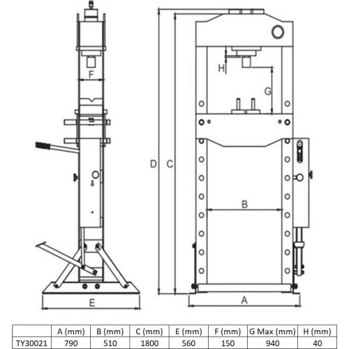 Pneumatic / hydraulic shop press with gauge 30t