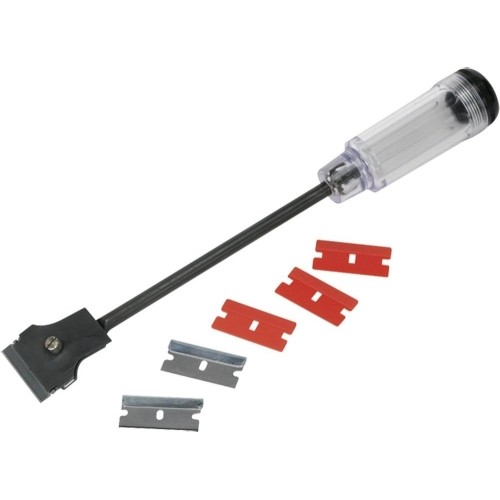 Extended razor scraper with interchangeable blades