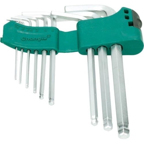 L-tipo šešiakampių trumpų, apvalia galvute raktų rinkinys 9vnt.