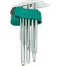 L-tipo šešiakampių TORX prailgintų raktų rinkinys 9vnt. (T10-T50) su kiauryme