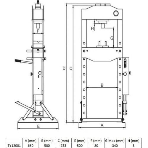 Hydraulic shop press with gauge 12t