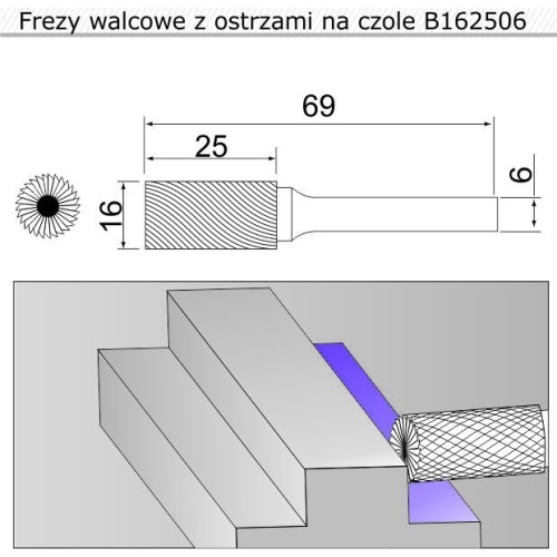 Cylindrical cutter with blades on the face (B) - 16