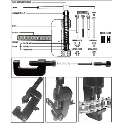 Chain breaker and riveting tools