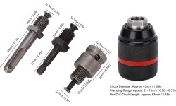 Griebtuvas gręžtuvui 1/2'' Ø2-13mm su adapteriais 4vnt.