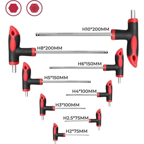 T-tipo šešiakampių raktų rinkinys TORX ir HEX (apvalia galvute) 16vnt.
