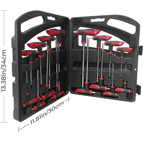 T-tipo šešiakampių raktų rinkinys TORX ir HEX (apvalia galvute) 16vnt.