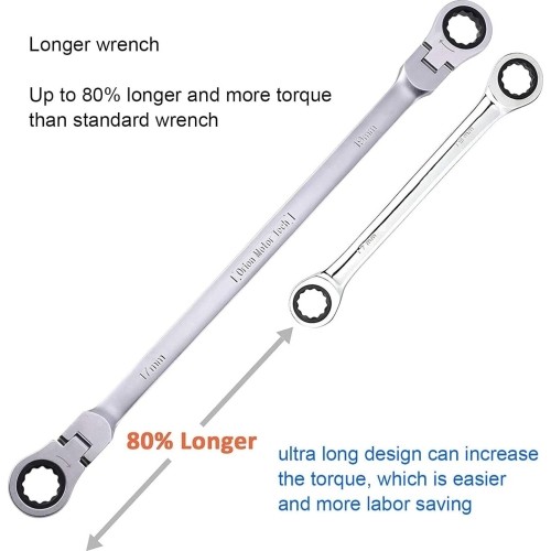 Flex head gear wrenches set extra long 5pcs (8-19mm)