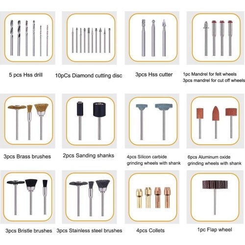 Priedų rinkinys 302vnt. universaliam mini šlifuokliui lanksčiu velenu