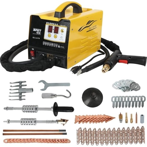 Spot welding machine and dent bar set