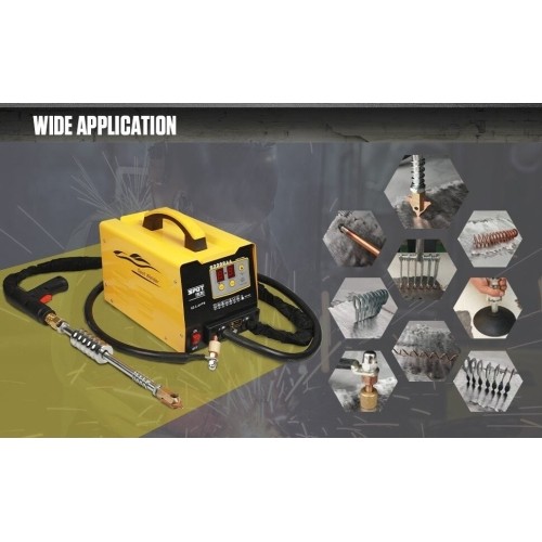 Spot welding machine and dent bar set