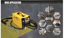 Spot welding machine and dent bar set