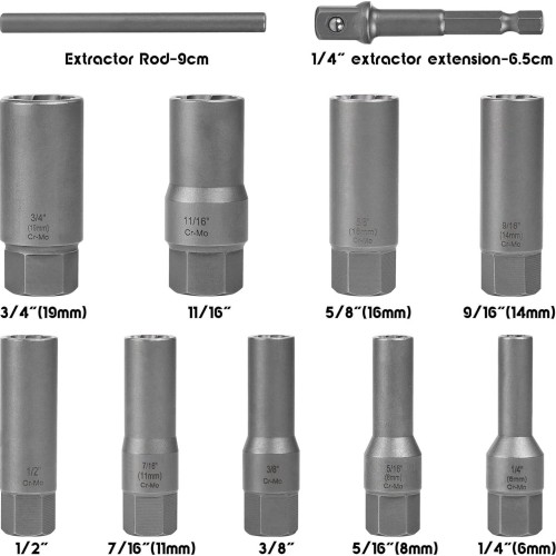 Bolt extractor socket set 11pcs (6-19mm) 3/8'' Dr.