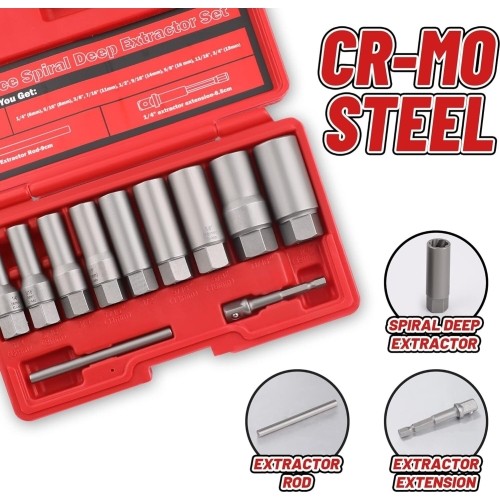 Bolt extractor socket set 11pcs (6-19mm) 3/8'' Dr.
