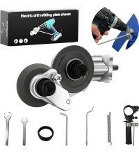 Sheet metal refitting shears attachment for drill