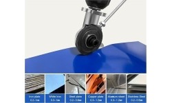 Sheet metal refitting shears attachment for drill