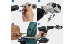 Sheet metal refitting shears attachment for drill