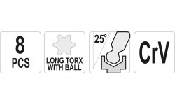 L-tipo šešiakampių TORX trumpų raktų rinkinys 8vnt. (T9-T50)