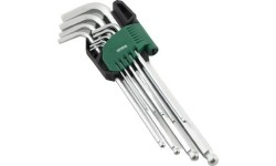 L-tipo šešiakampių prailgintų, apvalia galvute raktų rinkinys 9 vnt. (1.5-10 mm)