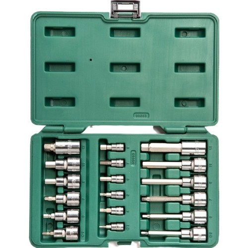 Galvučių su antgaliais rinkinys 1/4 + 1/2 (HEX) 18vnt.